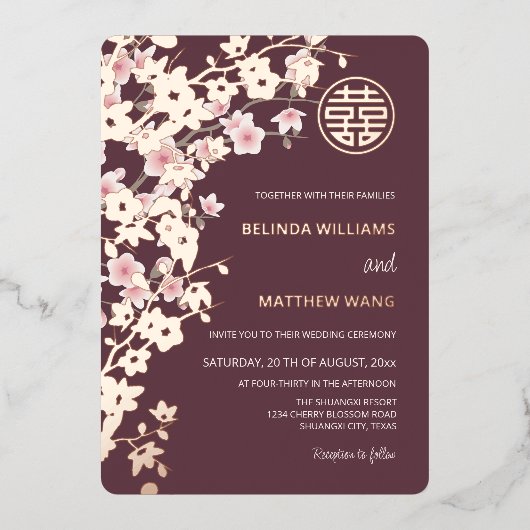 Invitation En Aluminium Dusty Rose Rose Mariage chinois (Recto)