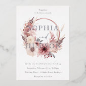 Invitation En Aluminium Dusty rose Silver Foil Mariage moderne de couronne (Recto)