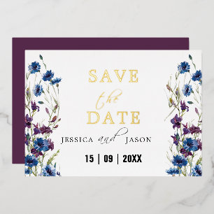 Invitation En Aluminium Dusty Royal Blue Purple Bloom Floral Enregistrer L