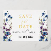Invitation En Aluminium Dusty Royal Blue Purple Bloom Floral Enregistrer L (Recto)