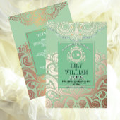 Invitation En Aluminium Dusty Sage Green RoseGold Classic Monogramme Maria