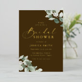 Invitation En Aluminium Earthy Green Leaves Rustic Gold Bridal Shower (Debout devant)