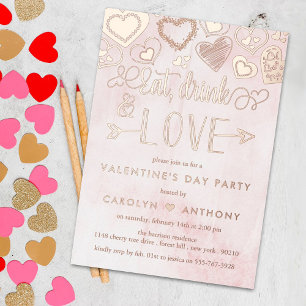 Invitation En Aluminium "Eat, Drink & Love" Valentine's Day Party Real
