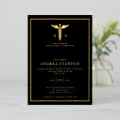 Invitation En Aluminium Ecole d'infirmière diplômée Gold Frame Caduceum No (Debout devant)
