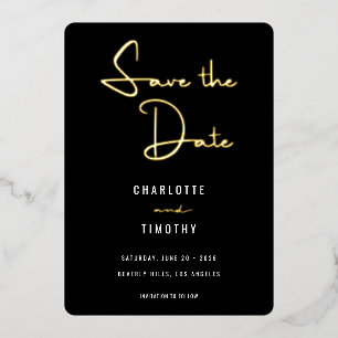 Invitation En Aluminium Économisez la date de mariage avec un script noir 
