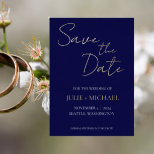 Invitation En Aluminium Économisez la date de mariage de style simple bleu