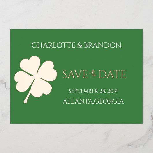 Invitation En Aluminium Économisez la date Moderne Vert Irlandais Trèfle à (Recto)