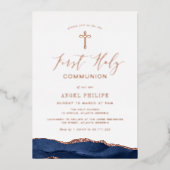 Invitation En Aluminium écriture agate bleue première communion (Recto)