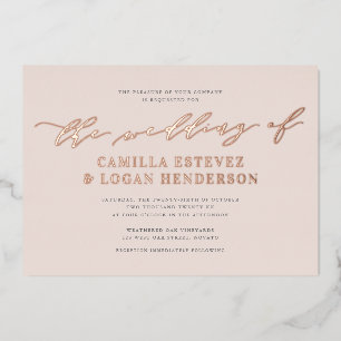 Invitation En Aluminium Écriture calligraphique moderne de mariage Rose Go