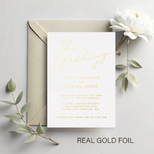 Invitation En Aluminium Écriture calligraphique moderne en feuille d'or po