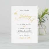 Invitation En Aluminium Écriture Classique Romaine Calligraphie Mariage Or (Debout devant)