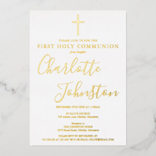 Invitation En Aluminium Écriture de signature Première Sainte Communion Or