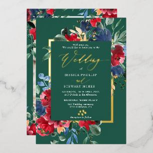 Invitation En Aluminium Écriture d'or floral vert Bourgogne mariage photo