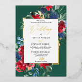 Invitation En Aluminium Écriture d'or floral vert Bourgogne mariage photo (Recto)