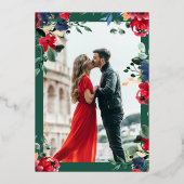 Invitation En Aluminium Écriture d'or floral vert Bourgogne mariage photo (Verso)