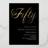Invitation En Aluminium Écriture d'or noir luxe 50e anniversaire (Recto)