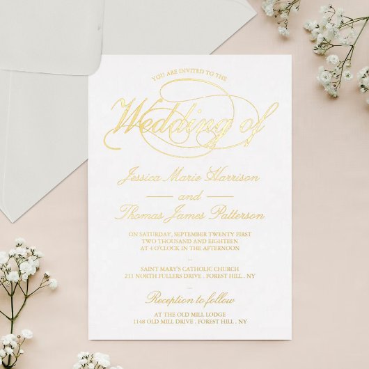 Invitation En Aluminium Écriture dorée chic pour un vrai mariage