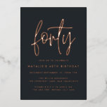 Invitation En Aluminium Écriture élégante et moderne 40e anniversaire<br><div class="desc">Moderne 40e anniversaire élégant script de feuille et géométrique invitation 40e anniversaire. Motif de arrière géométrique moderne. Partie d'une collection. La couleur peut être changée.</div>