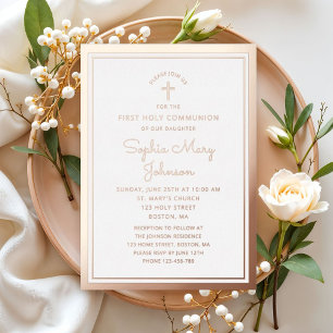 Invitation En Aluminium Écriture Élégante Première Communion Rose Or