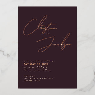 Invitation En Aluminium Écriture élégante Typographie Moderne Mariage Rose