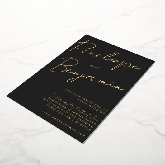 Invitation En Aluminium Écriture manuscrite de script moderne Mariage noir (Rotation)