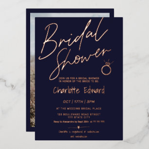 Invitation En Aluminium Ecriture moderne photo bague de douche rose or