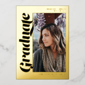 Invitation En Aluminium Écriture noire aurifère 3 photos graduation (Recto)