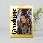 Invitation En Aluminium Écriture noire aurifère 3 photos graduation (Debout devant)