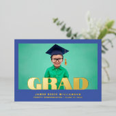Invitation En Aluminium Editable Bold GOLD Photo Kindergarten Graduation (Debout devant)