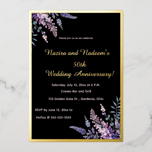 Invitation En Aluminium Editable Purple and Pink Flowers Anniversary (Recto)