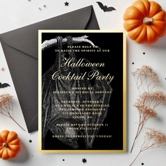 Invitation En Aluminium Éffrayant Bat Halloween Cocktail Party Gold