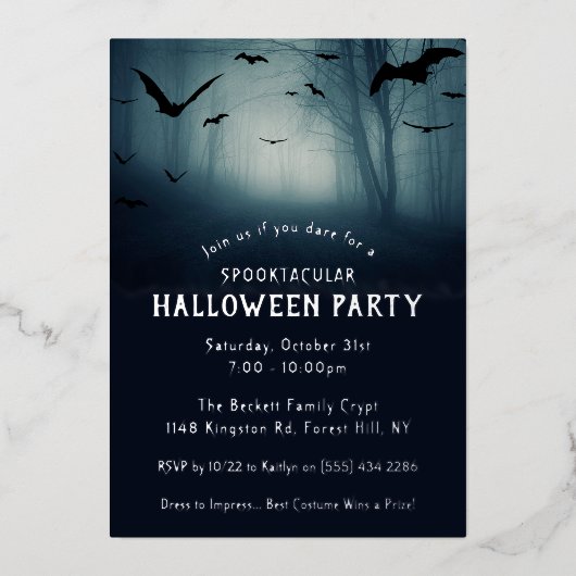Invitation En Aluminium Éffrayant Haunted Forest Halloween Party Real (Recto)