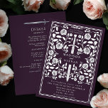 Invitation En Aluminium Eggplant Medieval Silver Sword Wedding Details<br><div class="desc">Celebrate your special day with this Royal Medieval Sword Wedding design. This design features a frame with a sword and flowers with a place for your wedding details on the back of the cards. PLEASE NOTE: The silver on the back of this product is printed in flat colors and is...</div>