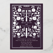 Invitation En Aluminium Eggplant Royal Medieval Silver Sword Wedding (Recto)