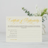 Invitation En Aluminium Eggshell Gold Swirls Certificat d'authenticité (Debout devant)