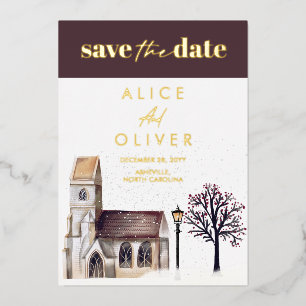 Invitation En Aluminium Église Cérémonie Religieuse d'Hiver Enregistrez la