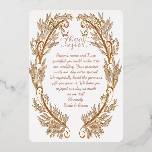 Invitation En Aluminium Elaborer le Merci Mariage Rose Gold Foil (Recto)