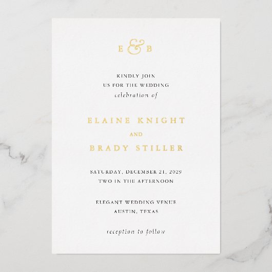 Invitation En Aluminium Elaine Monogram Mariage élégant (Recto)