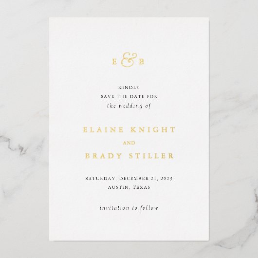Invitation En Aluminium Elaine Monogram Mariage élégant Enregistrer la dat (Recto)