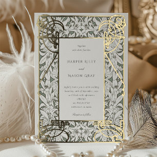 Invitation En Aluminium Élégance Art Nouveau Dorée de Mariage
