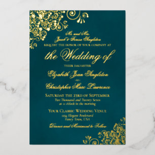 Invitation En Aluminium Élégance Classique Or sur Mariage Formel Sarcelle