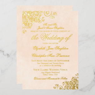 Invitation En Aluminium Élégance classique Pêche marbrée Or Mariage offici
