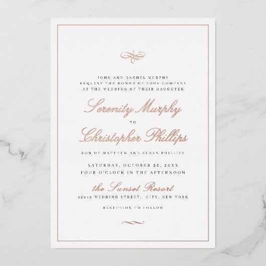 Invitation En Aluminium Élégance classique Rose de script Or Mariage simpl (Recto)