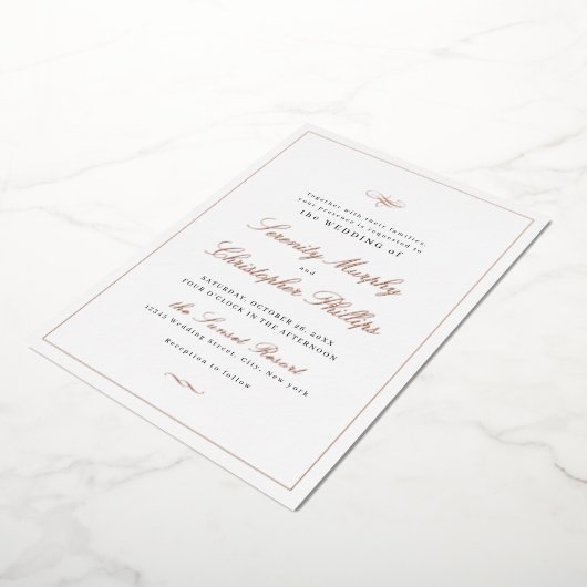 Invitation En Aluminium Élégance Classique Script Rose Or Simple Mariage F (Rotation)