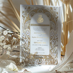 Invitation En Aluminium Élégance Dorée Art Nouveau Mariage Musulman