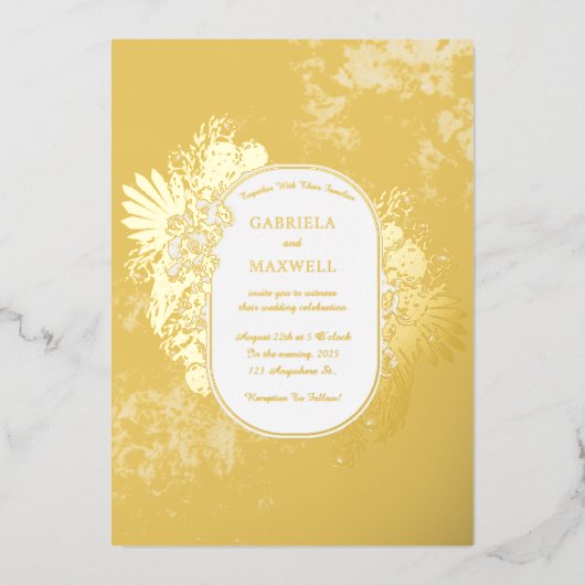 Invitation En Aluminium Elegance Emerald Green et Mariage or (Recto)