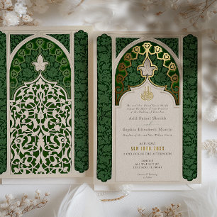 Invitation En Aluminium Élégance Émeraude Mariage Islamique en Dentelle