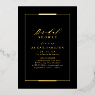 Invitation En Aluminium Élégance encadrée noir or simple douche de mariée