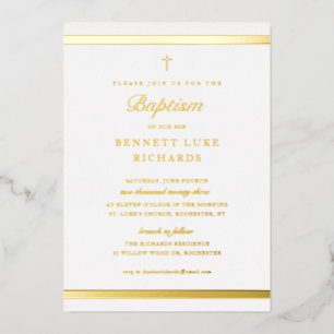 Invitation En Aluminium Élégance Moderne Baptême Garçon Or