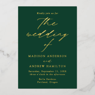 Invitation En Aluminium Élégance Moderne Mariage Vert et Or